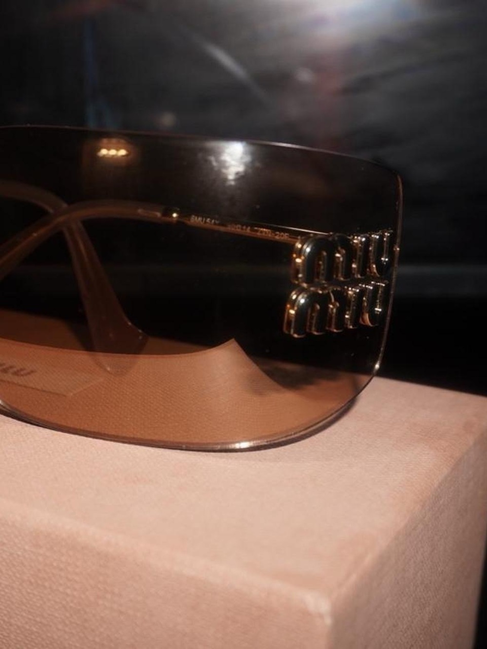 Miu Miu Brown Shield Sunglasses with Gold Logo Accent
